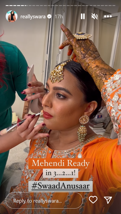 Swara Bhasker-Fahad Ahmad Stun In Orange Outfits At Mehendi Ceremony ...